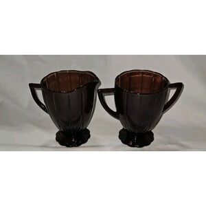 Hazel Atlas Amethyst Nreport Depression Glass Sugar And Creamer